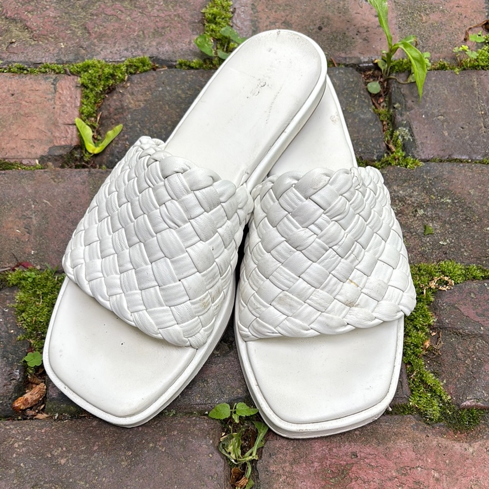 White Woven Slide Sandals